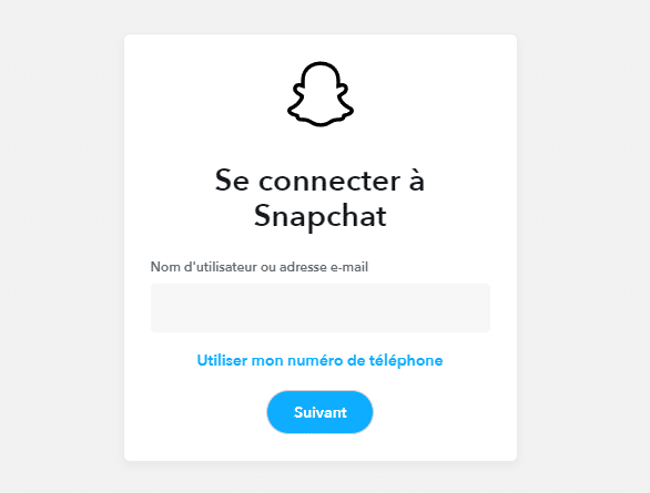 interface de connexion snapchat