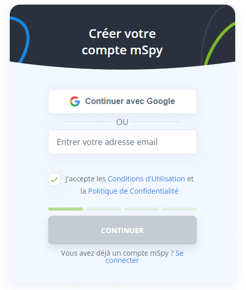 création gratuite du compte mSpy