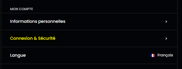 Rubrique connexion et sécurité