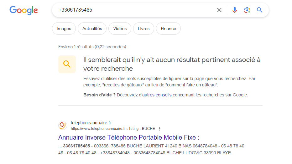 recherche de numero sur google